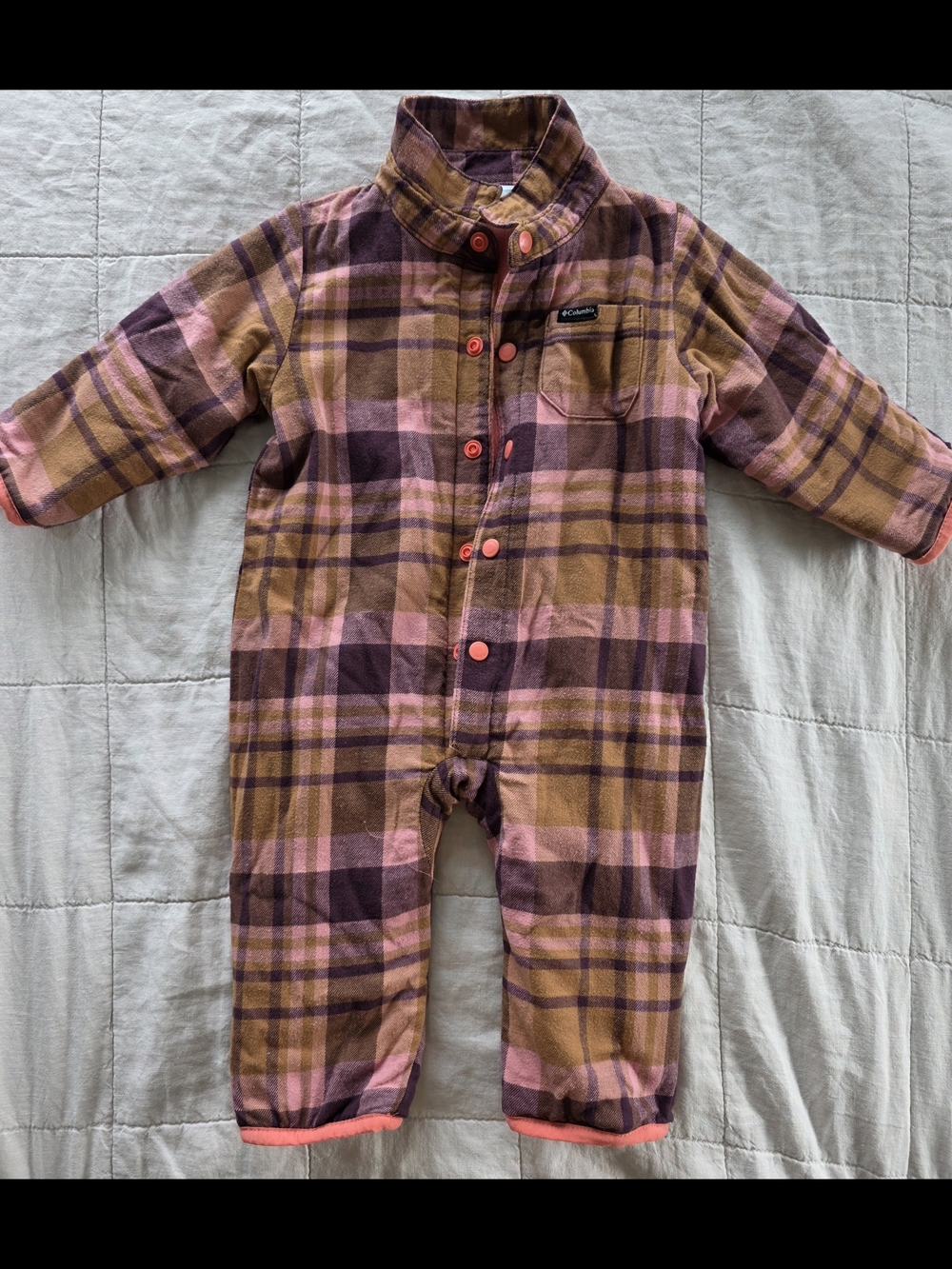Columbia Kids Pink Brown Plaid One-Piece Romper
